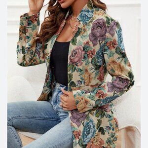 new SHEIN tapestry clasi floral open front blazer xs